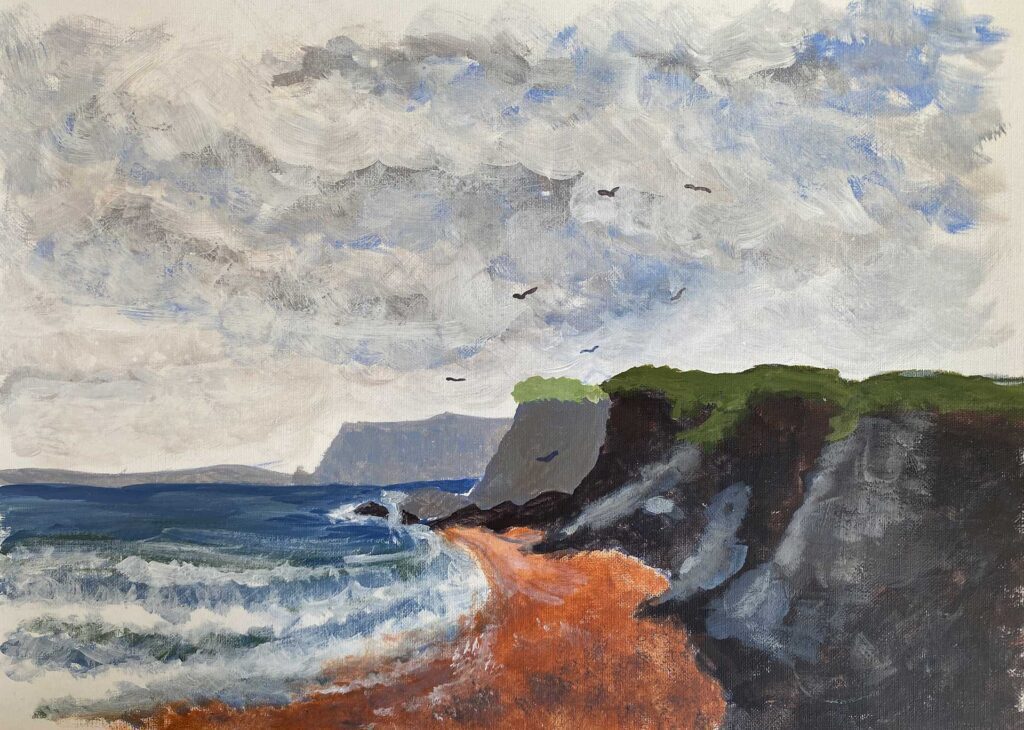 Acrylic painting of a coastal scene.