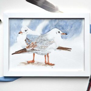 Seagull painting in watercolour original artwork in frame